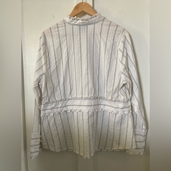 LANE Bryant ruffled popover blouse button cuffs striped - Picture 7 of 11